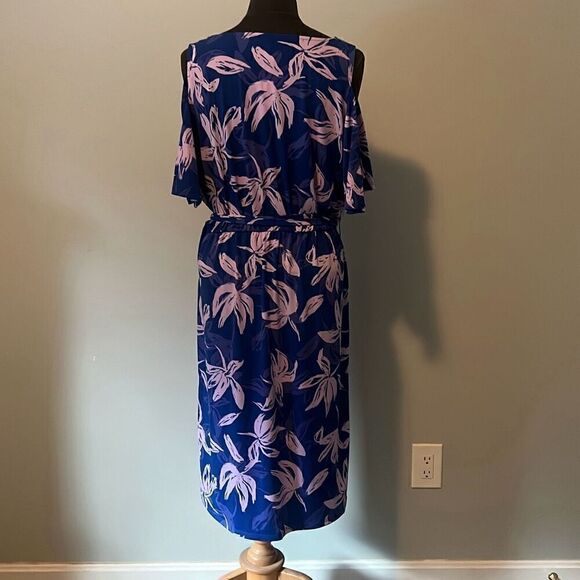 NWT Jaclyn Smith Womens Floral Cold Shoulder Dress Blue - Picture 5 of 9